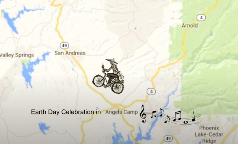 Screen capture of map with Skully showing the route of the Bicycle Tour